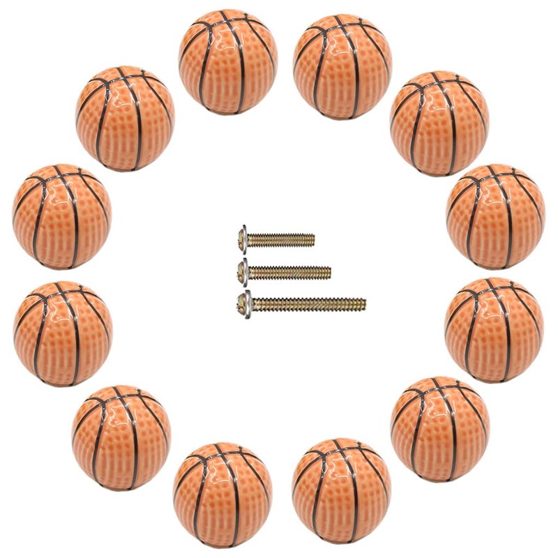 ESreake Heavy Ceramic Basketball knobs Ball Knobs, 12 Pcs Ball Sports Party Theme Children and Baby Home Decor Drawer Knob Pull Handle for Dresser Cupboard Wardrobe Cabinet Kitchen (12, Basketball-o) - Image 1